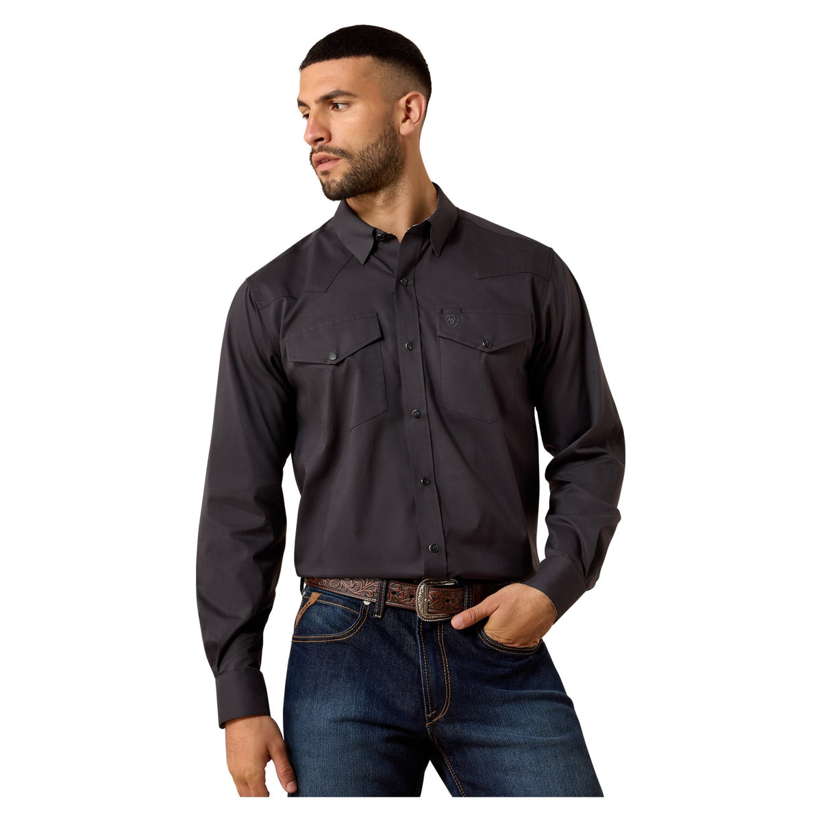 Ariat Men's Wrinkle Free Refined Slub Classic Fit Shirt, Phantom – front