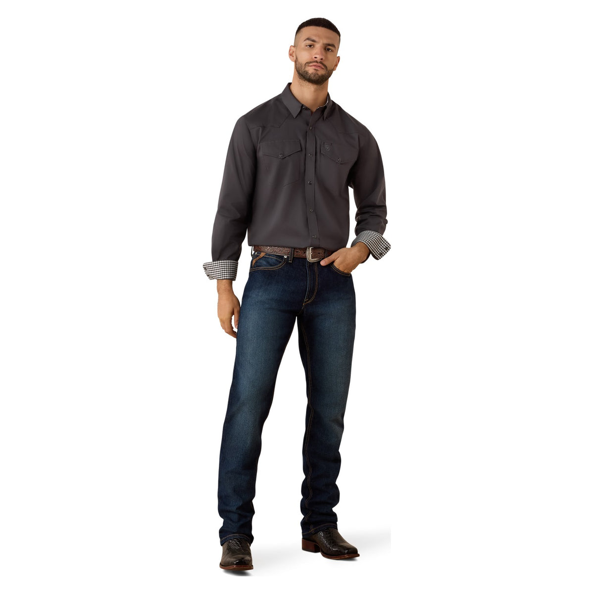 Ariat Men's Wrinkle Free Refined Slub Classic Fit Shirt, Phantom – full length