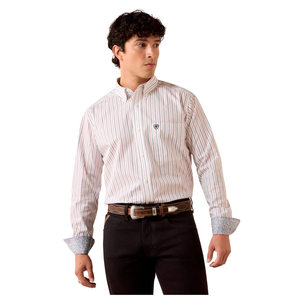 Ariat Men's Wrinkle Free Whittaker Classic Fit Shirt, White Stripe – front