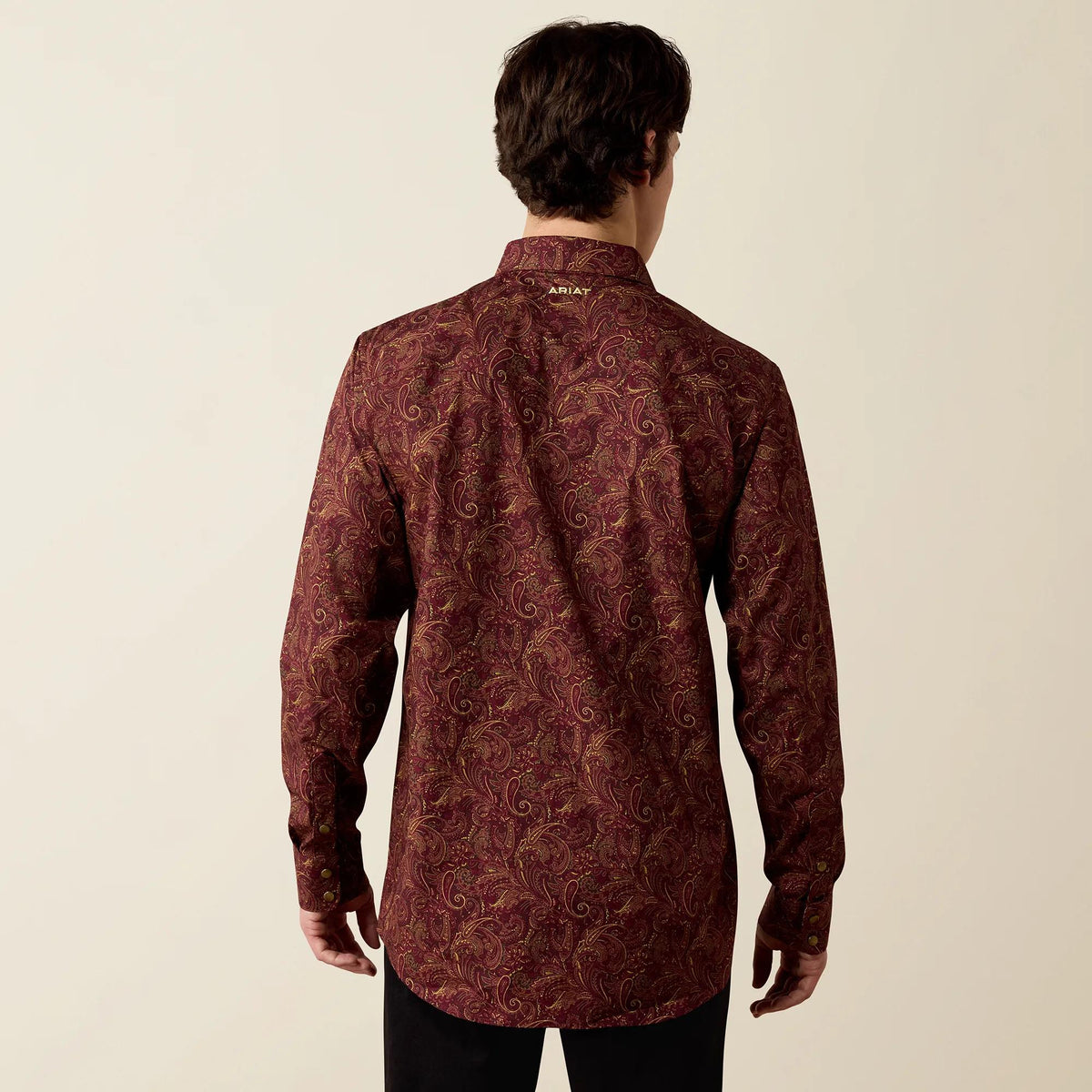 Ariat Men's Wrinkle Free Reva Classic Fit Snap Shirt, Zinfandel Paisley Print – back