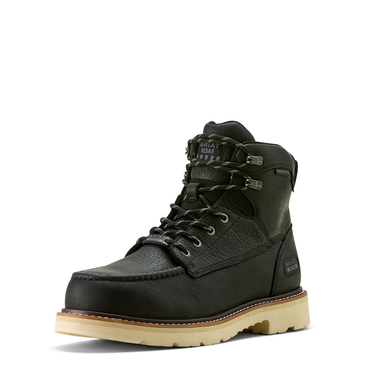 Ariat Rebar Lift 6" Waterproof Composite Toe Work Boot, Black – 3-4 front