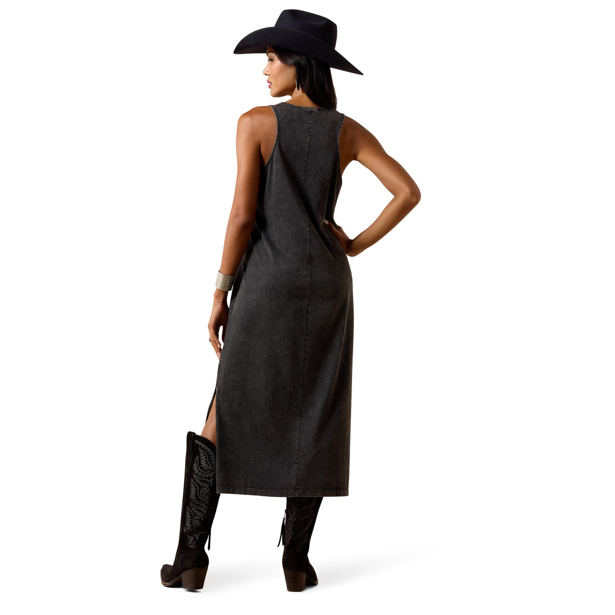 Ariat Women's Desert Mirage Dress in black mineral wash, casual fit with long sleeves and a relaxed style.