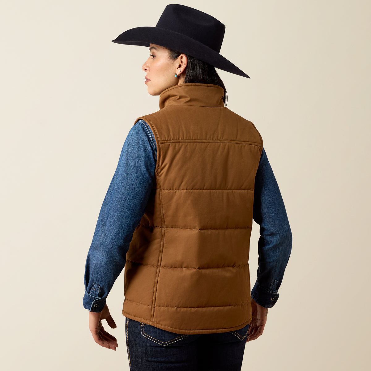 Ariat Women's Grizzly Quilted Vest featuring a Dachshund print, lightweight quilted design, and stylish collar.