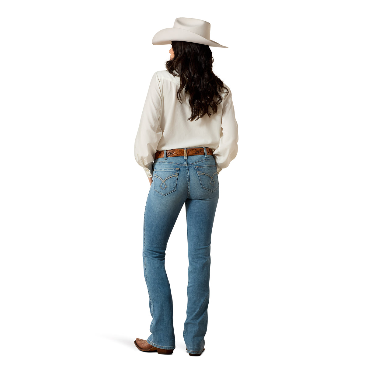 Ariat Women's High Rise Lorena Boot Cut Jeans in Tennessee denim, showcasing classic fit and stylish boot cut silhouette.
