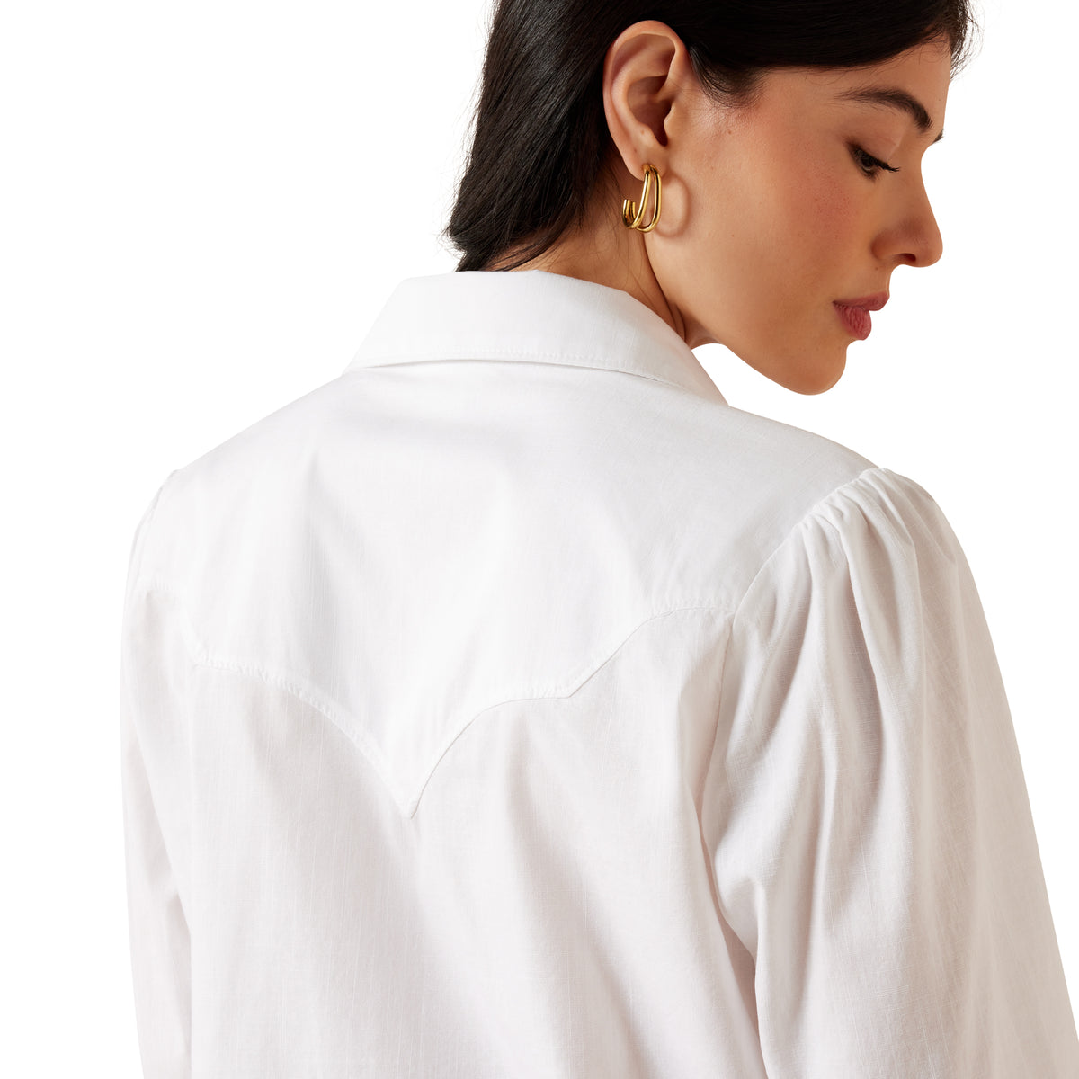 White Ariat Women's Lattice Shirt with long sleeves and button-front design, featuring a stylish lattice pattern.