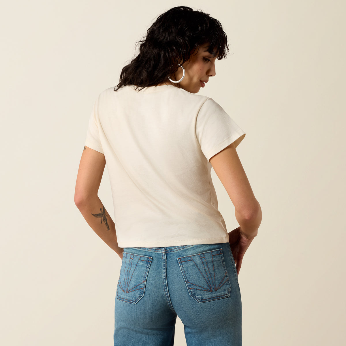 Ariat Women's One in the West short sleeve T-shirt in natural color, casual cotton tee with western-inspired design.
