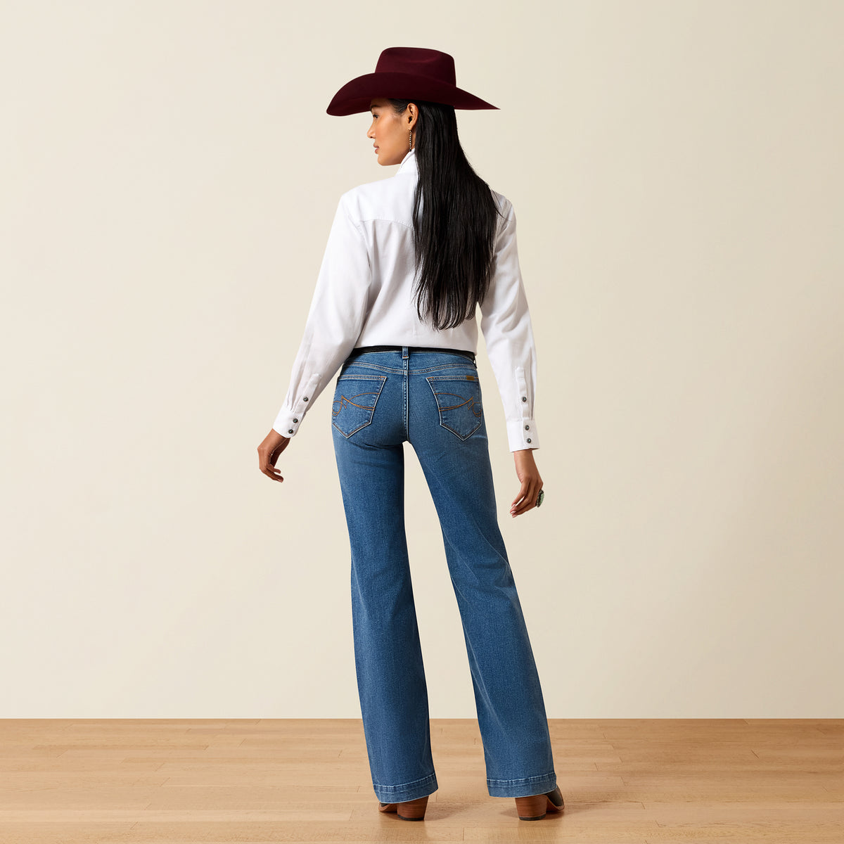 Ariat Women's Perfect Rise Revel Vilma Ultrastretch Jeans in Sky Valley showing slim fit, high-rise denim with stretch fabric.