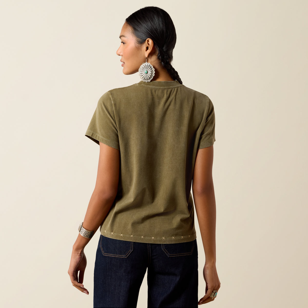 Ariat Women's Ivy Green Roping T-Shirt, casual fit with short sleeves and round neckline, made of soft cotton fabric.
