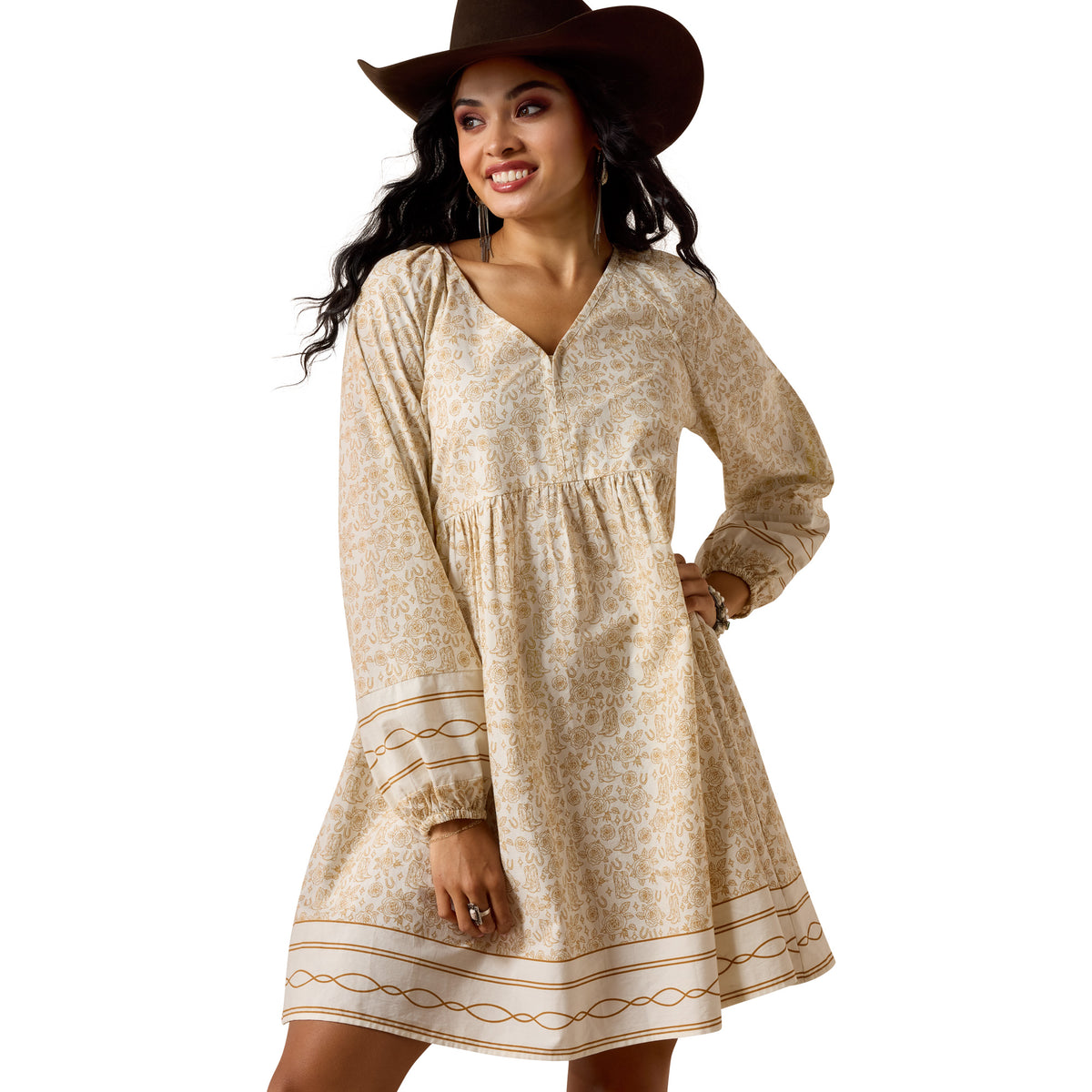 Ariat Women's Rosie Dress featuring a floral Boots 'N' Roses pattern, lightweight fabric, and casual fit for everyday wear.