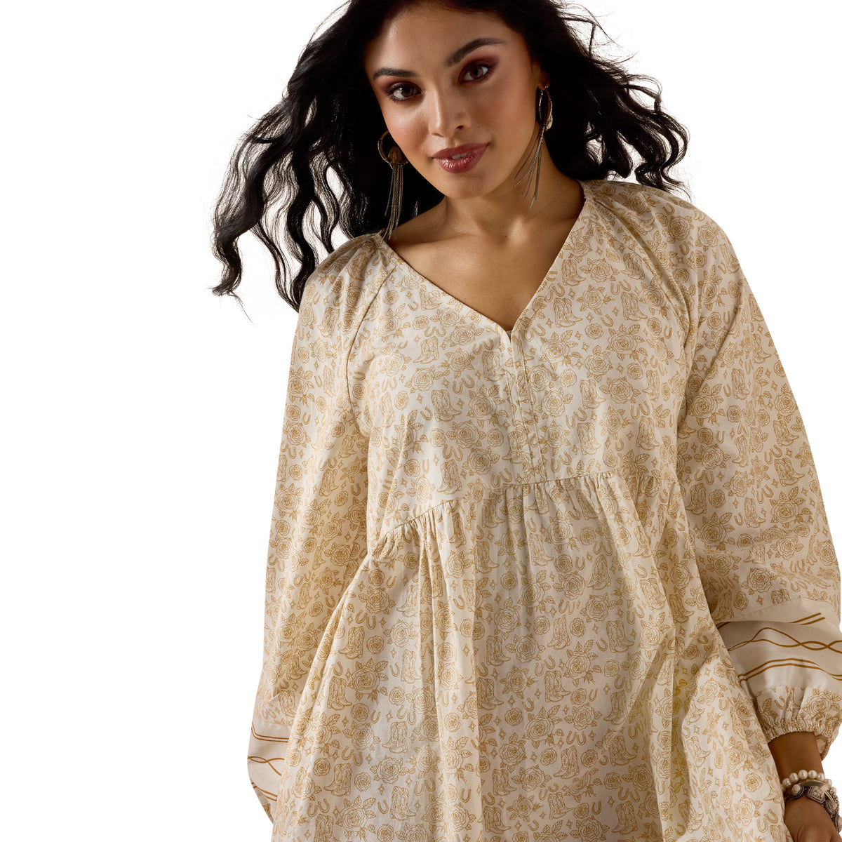 Ariat Women's Rosie Dress with Boots 'N' Roses pattern, featuring a stylish floral design and comfortable fit.