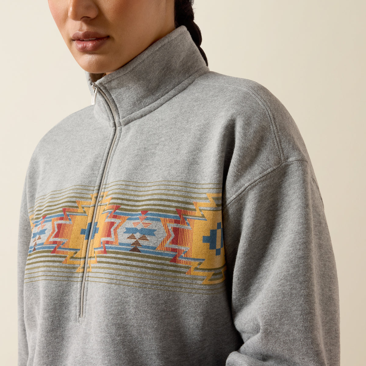 Ariat women's Heather Grey Selena 1/2 zip sweatshirt, casual fleece with a half-zip front and soft cozy fabric.