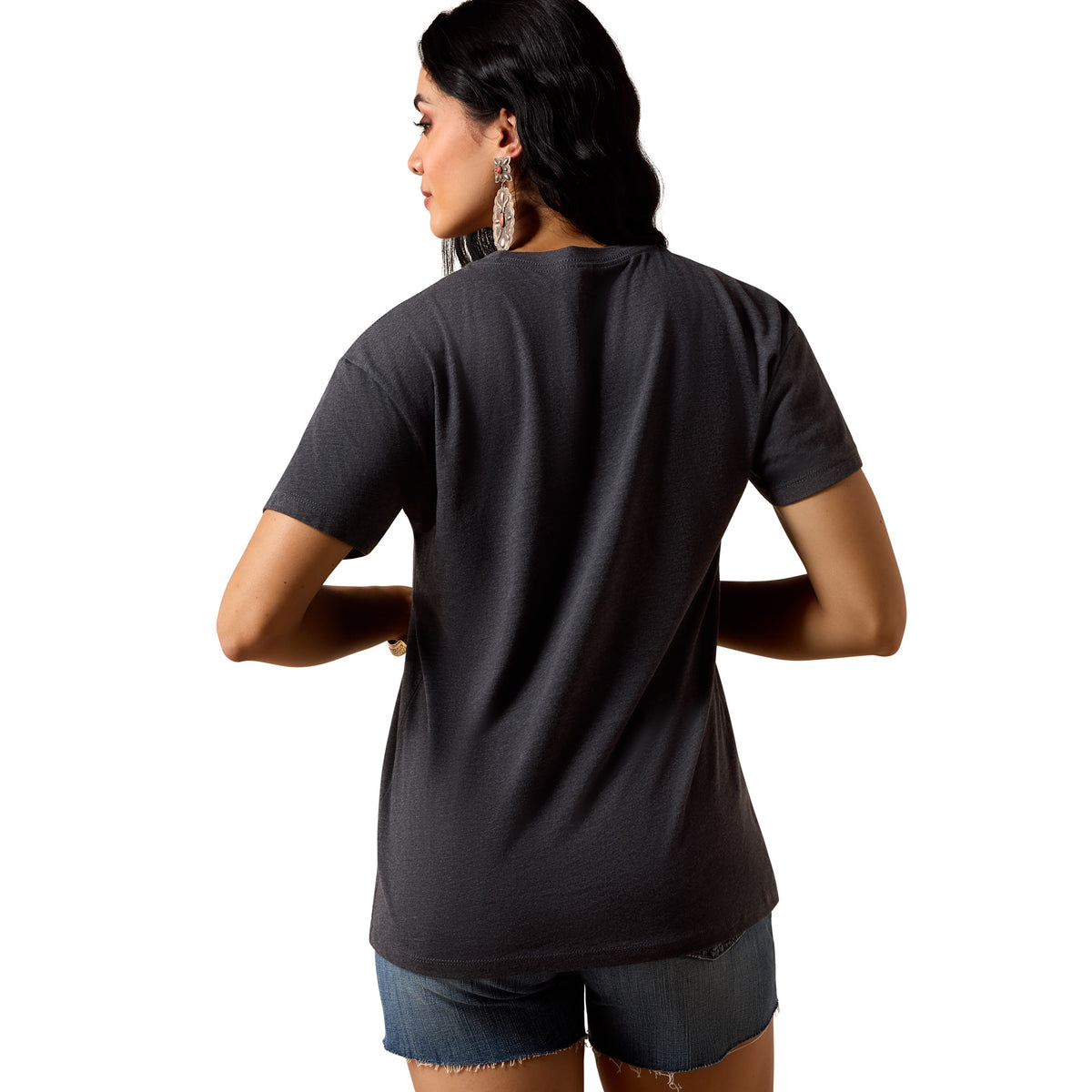 Ariat Women's Tombstone T-Shirt in Smoke color, casual fit, with graphic print on front, made of soft cotton fabric.