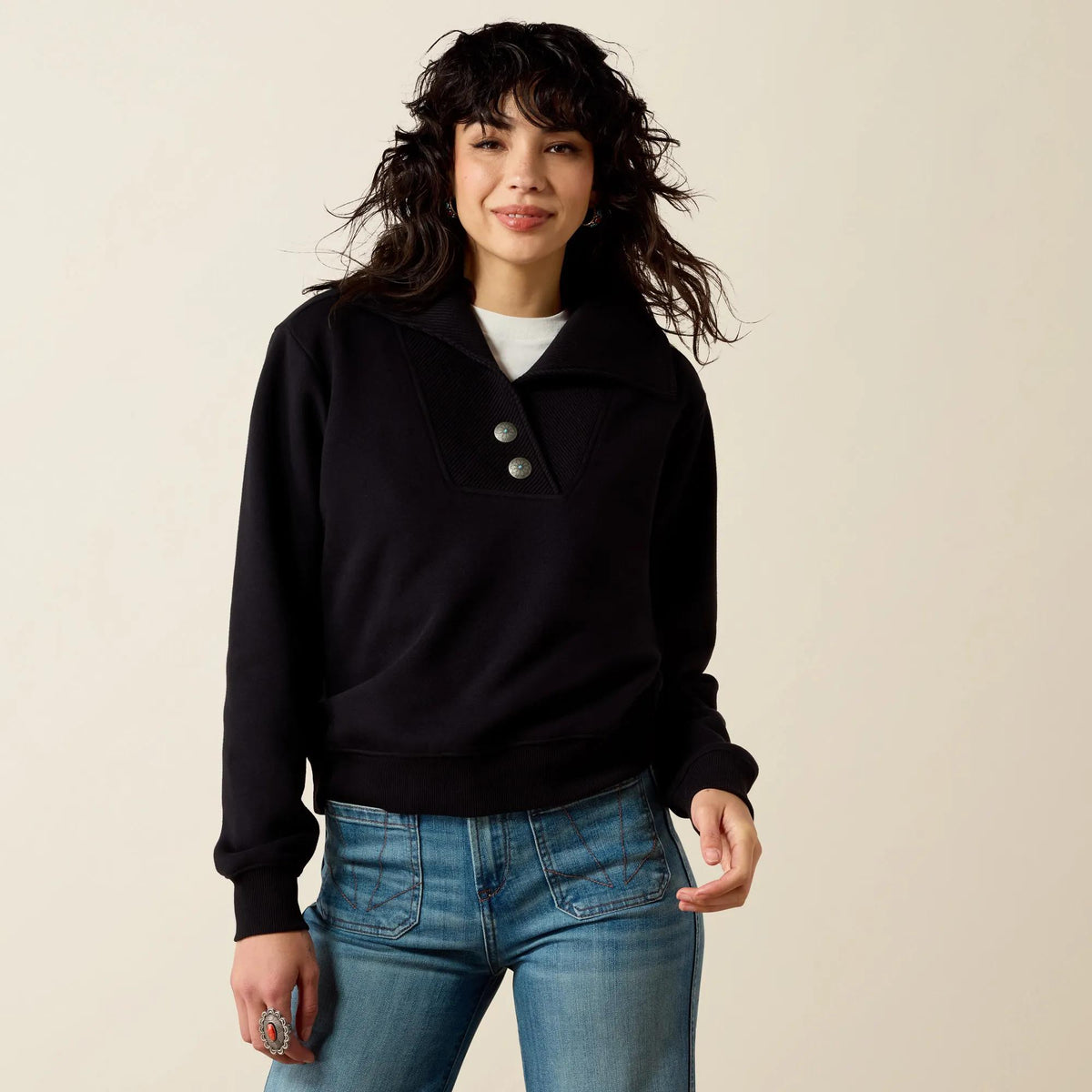 Ariat Women's Butler Pullover in black, front view