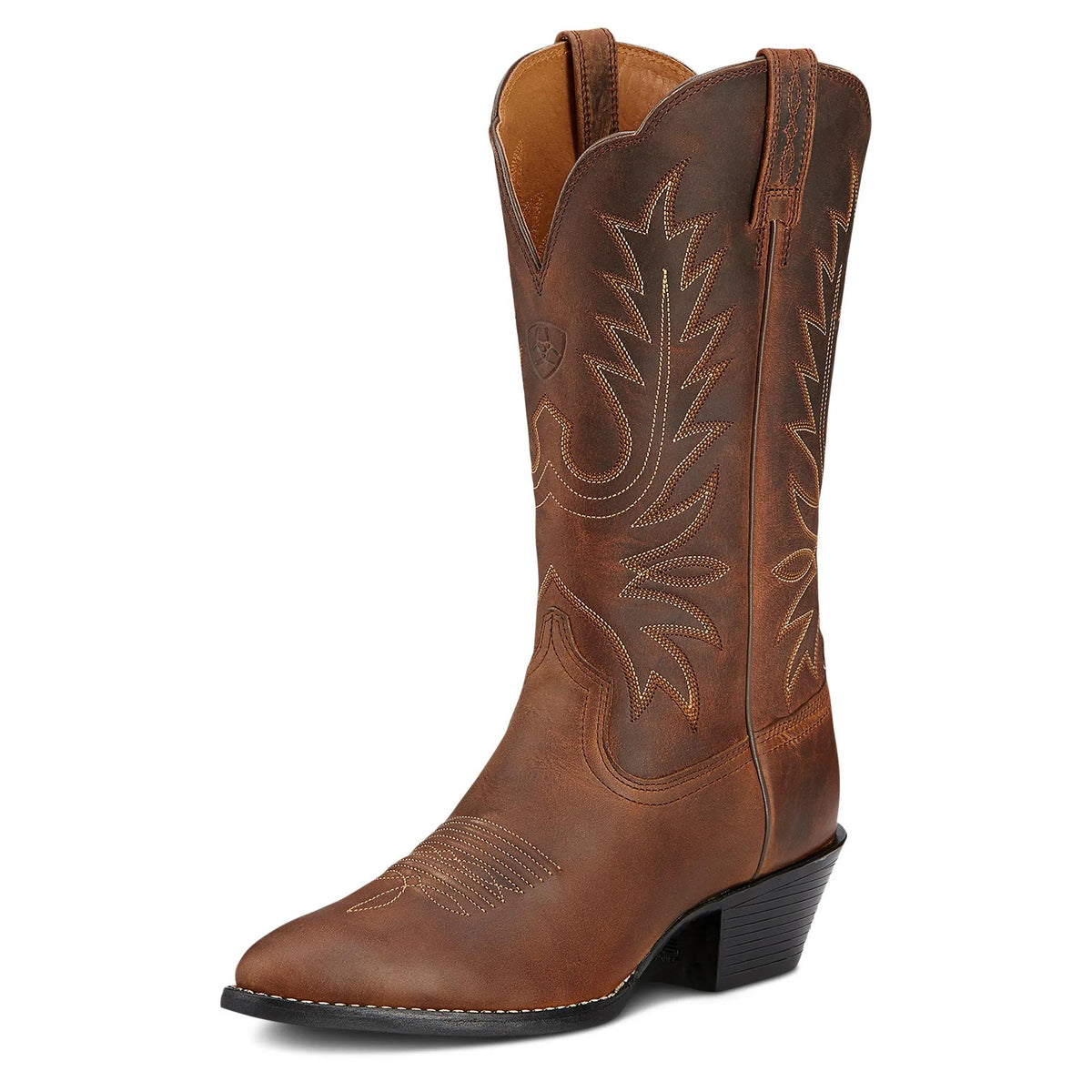 Ariat Women's Heritage R Toe Western Boot, Distressed Brown – 3-4 front