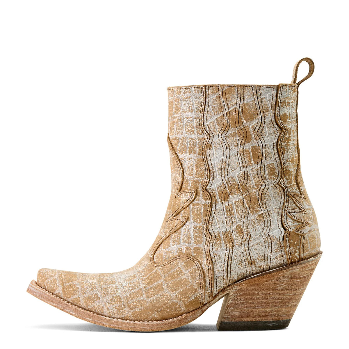 Ariat Women's Jade X Toe Western Boot, Distressed Crema Croc Print – side