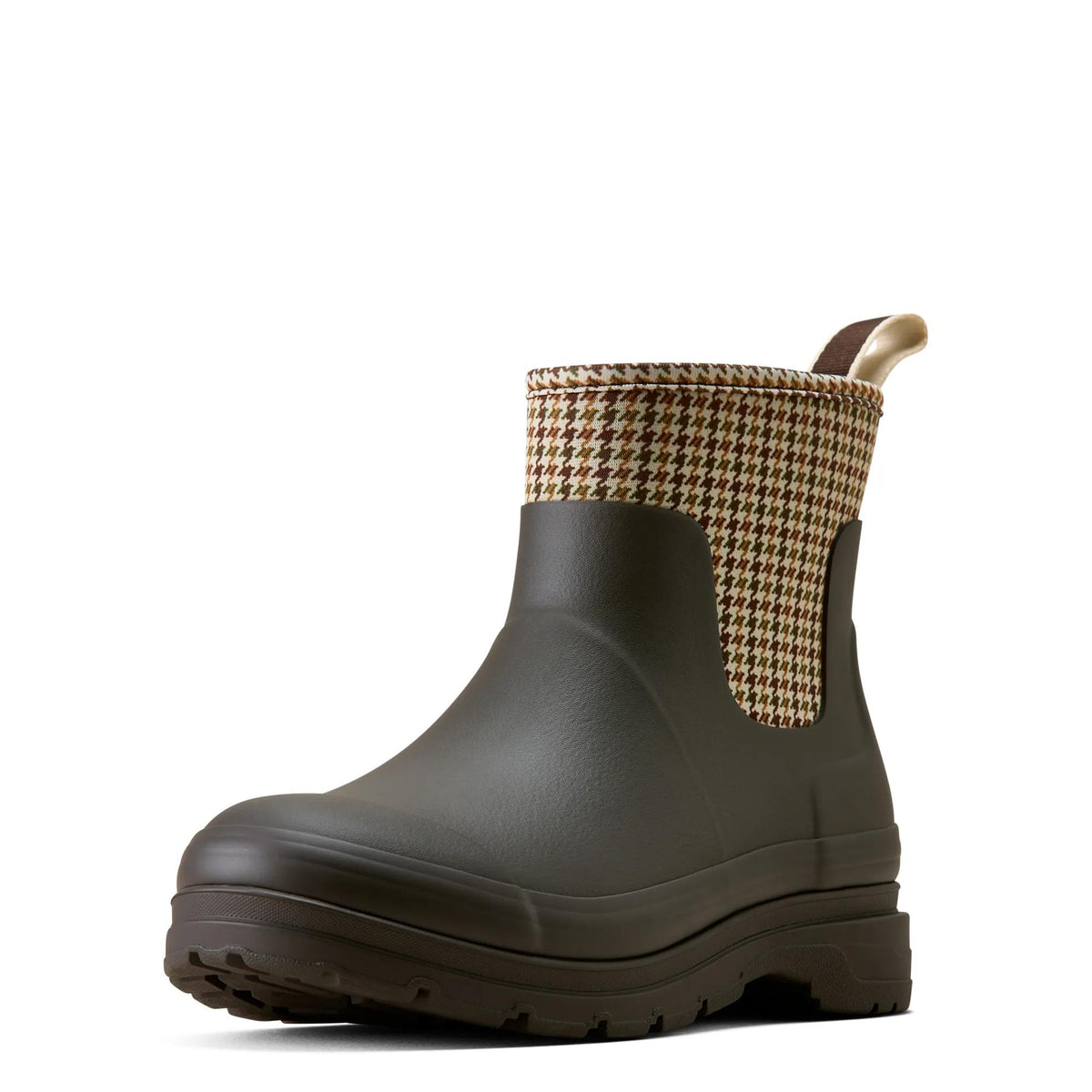 Ariat Women's Kelmarsh Shortie Rubber Boot, Chocolate|Tan Twill – 3-4 front