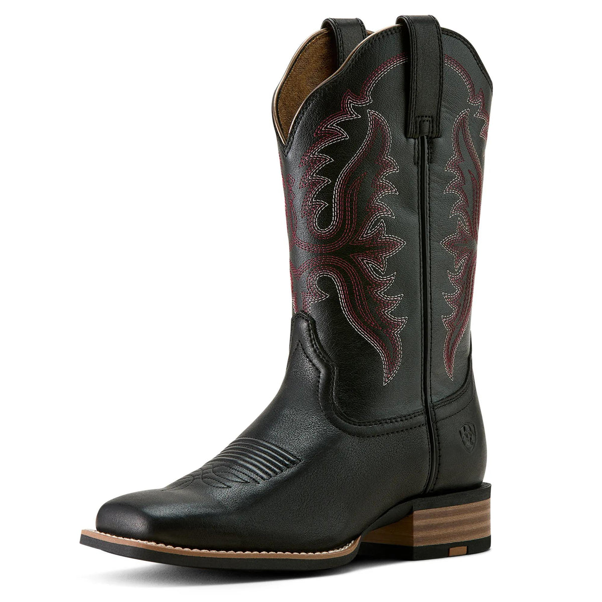 Ariat Women's Olena Wide Square Toe Western Boot, Obsidian – 3-4 front