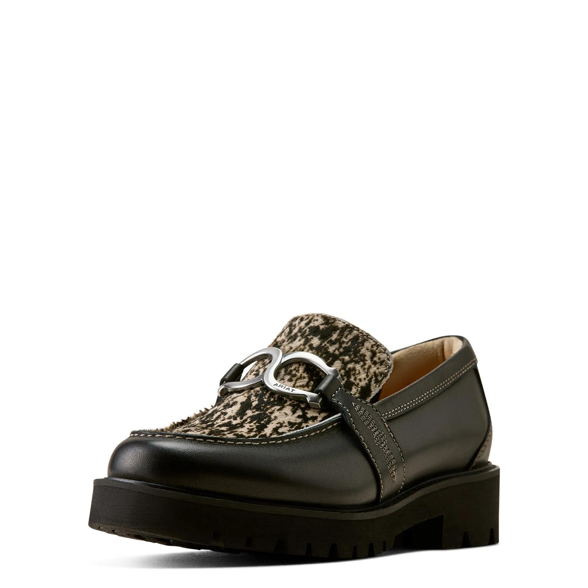 Ariat Women's Stratford Loafer Bit Shoes, Black|Brindle Hair On – 3-4 front