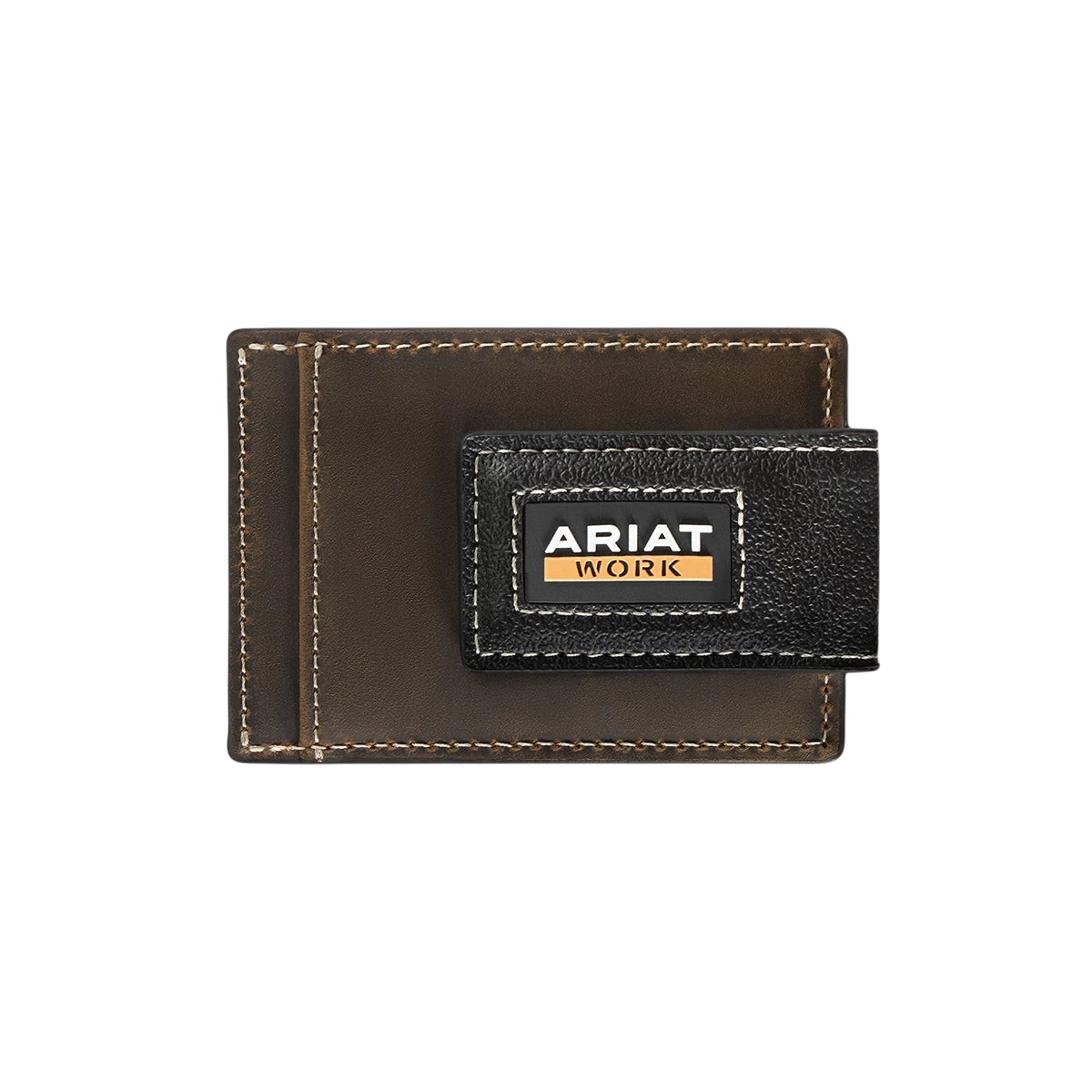 Brown Ariat Work Card Case Wallet by M&F featuring multiple card slots and a sleek leather design.
