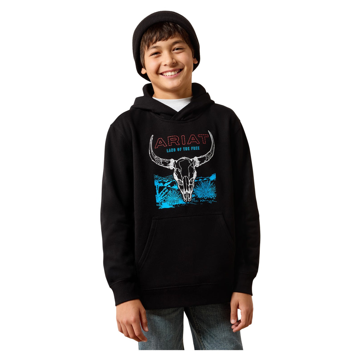 Ariat Youth Bison Bureau Hoodie, Black – front