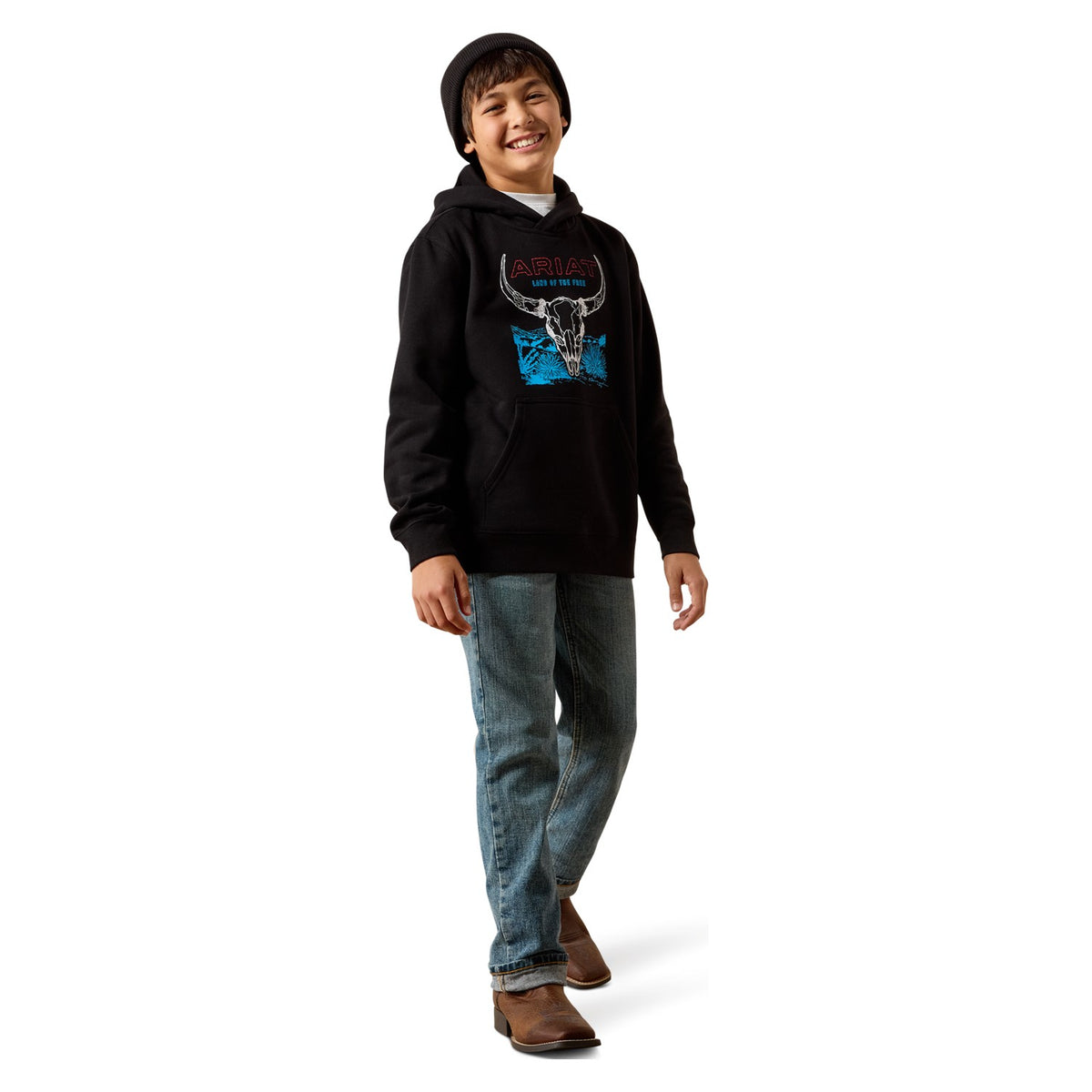 Ariat Youth Bison Bureau Hoodie, Black – full length