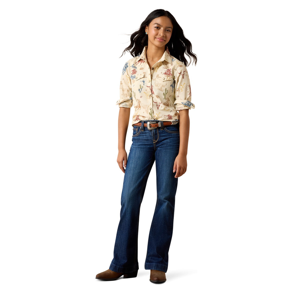 Ariat Youth Ranch Tale Western Snap Shirt, Desert Run Toile – full length