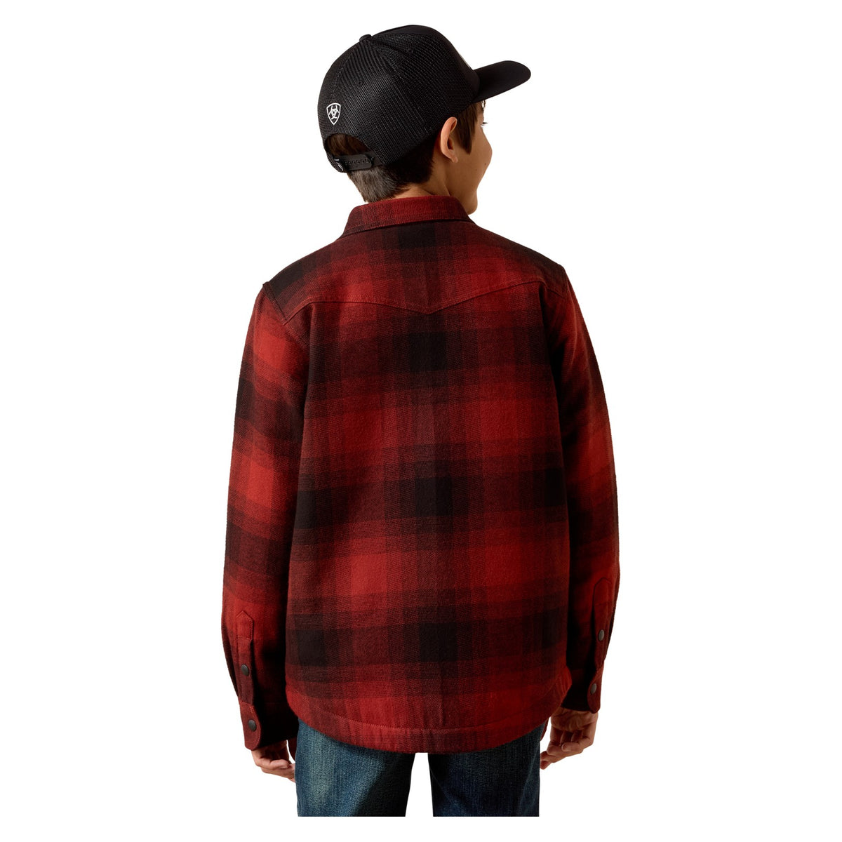 Ariat Youth Retro Shirt Jacket, Biking Red Buffalo Plaid – back