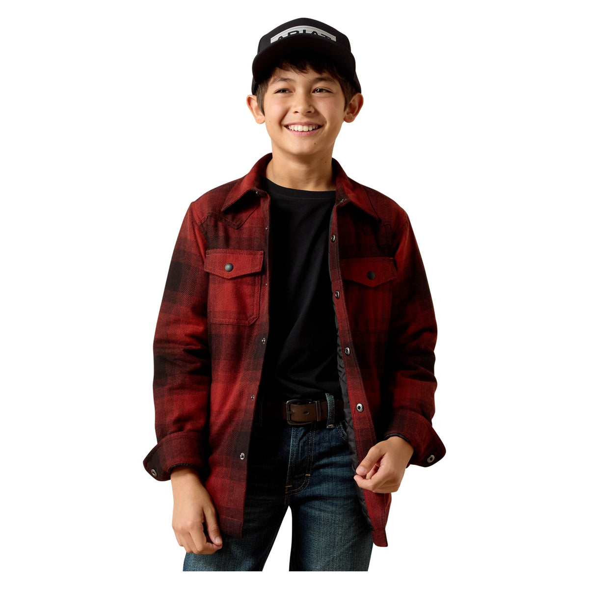 Ariat Youth Retro Shirt Jacket, Biking Red Buffalo Plaid – front