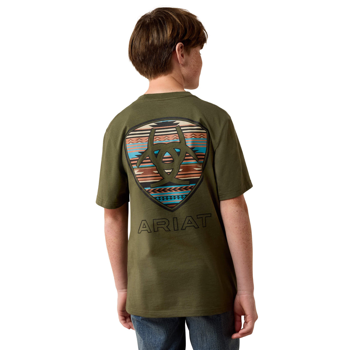 Ariat Youth Rust Serape Shield T-Shirt, Grape Leaf – back graphic