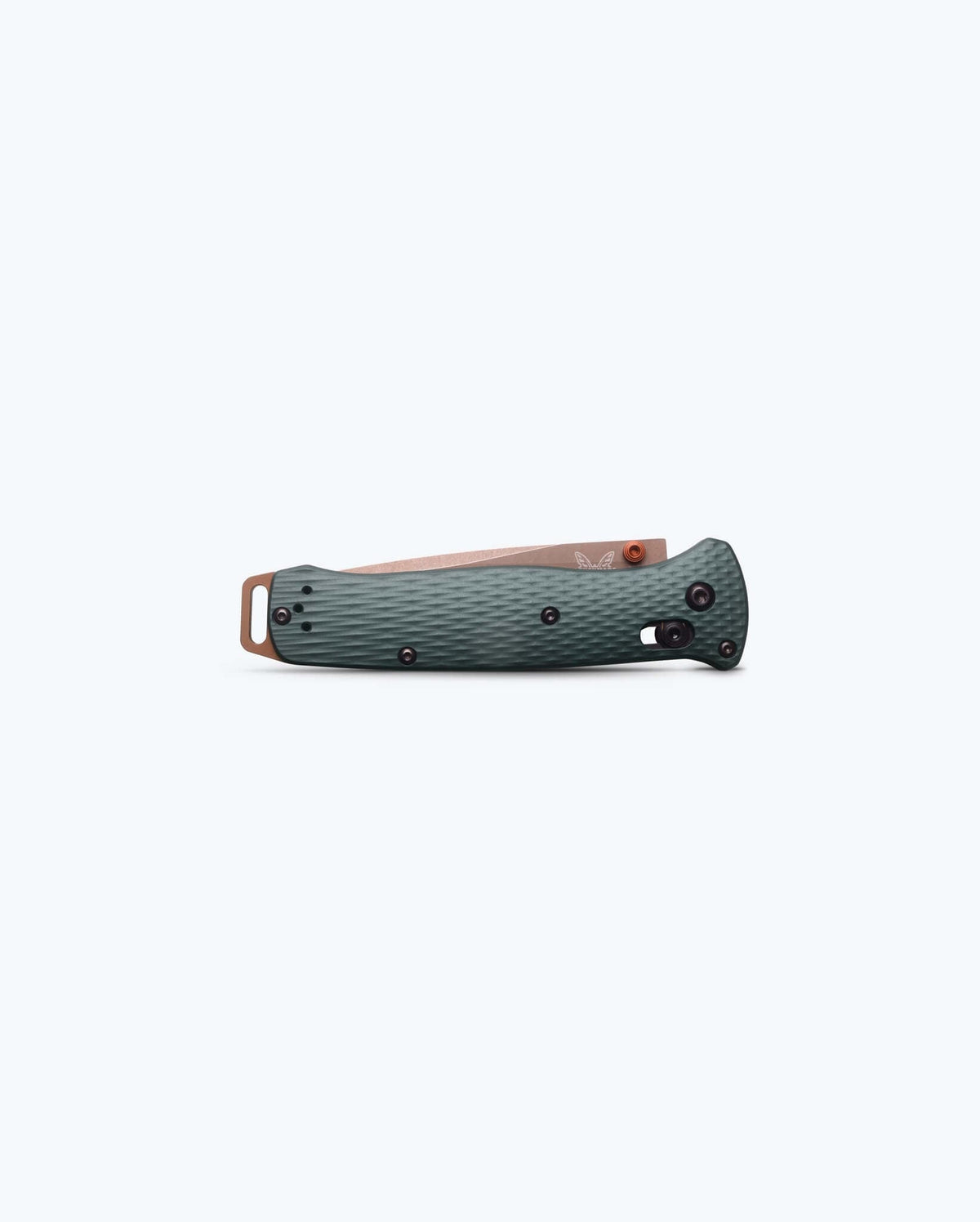 Benchmade Bailout Knife with Taiga Green handle and tanto blade, showcasing its compact, tactical design.