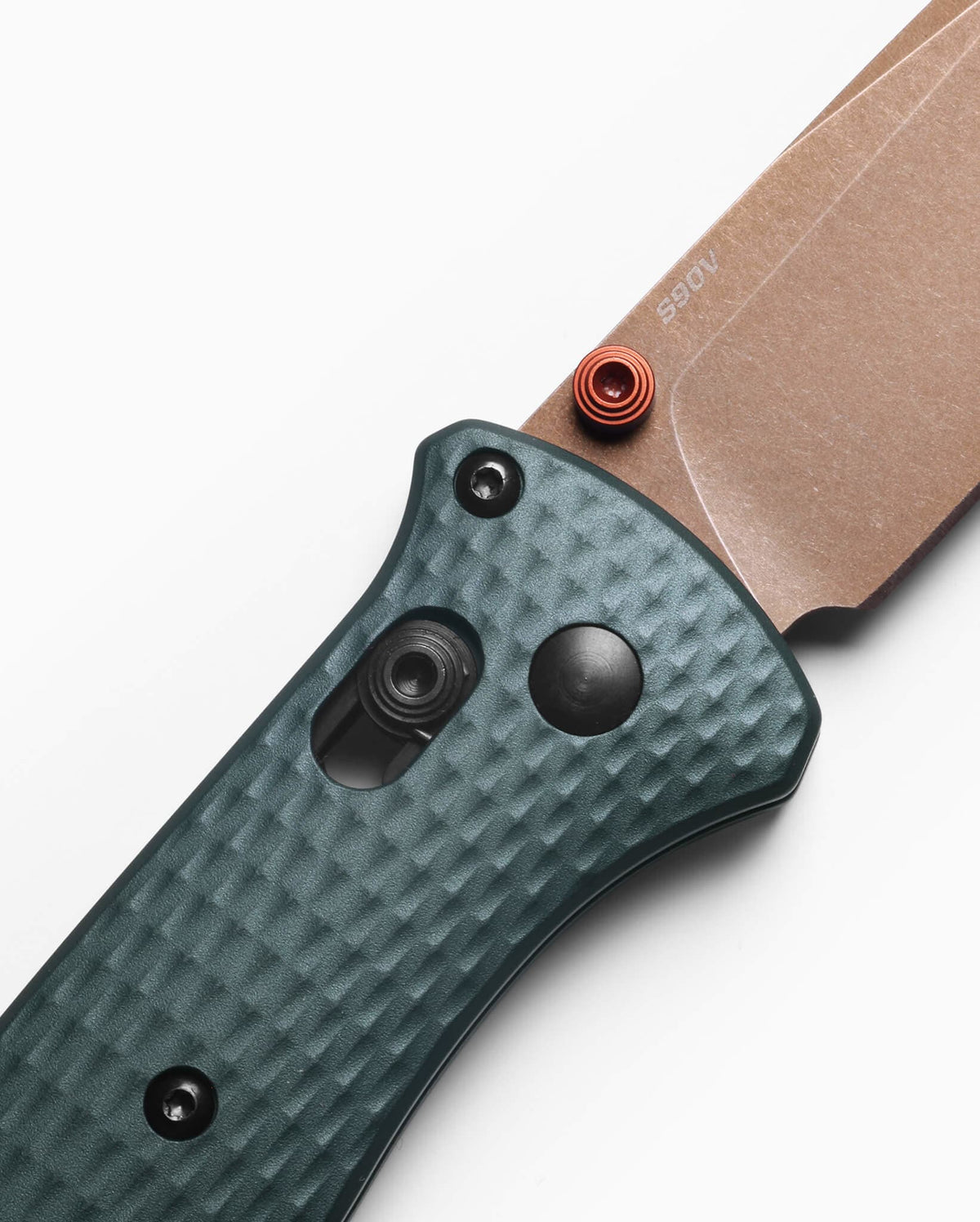 Benchmade Bailout Knife with Taiga Green handle and tanto blade, showcasing its compact tactical design and sturdy construction.