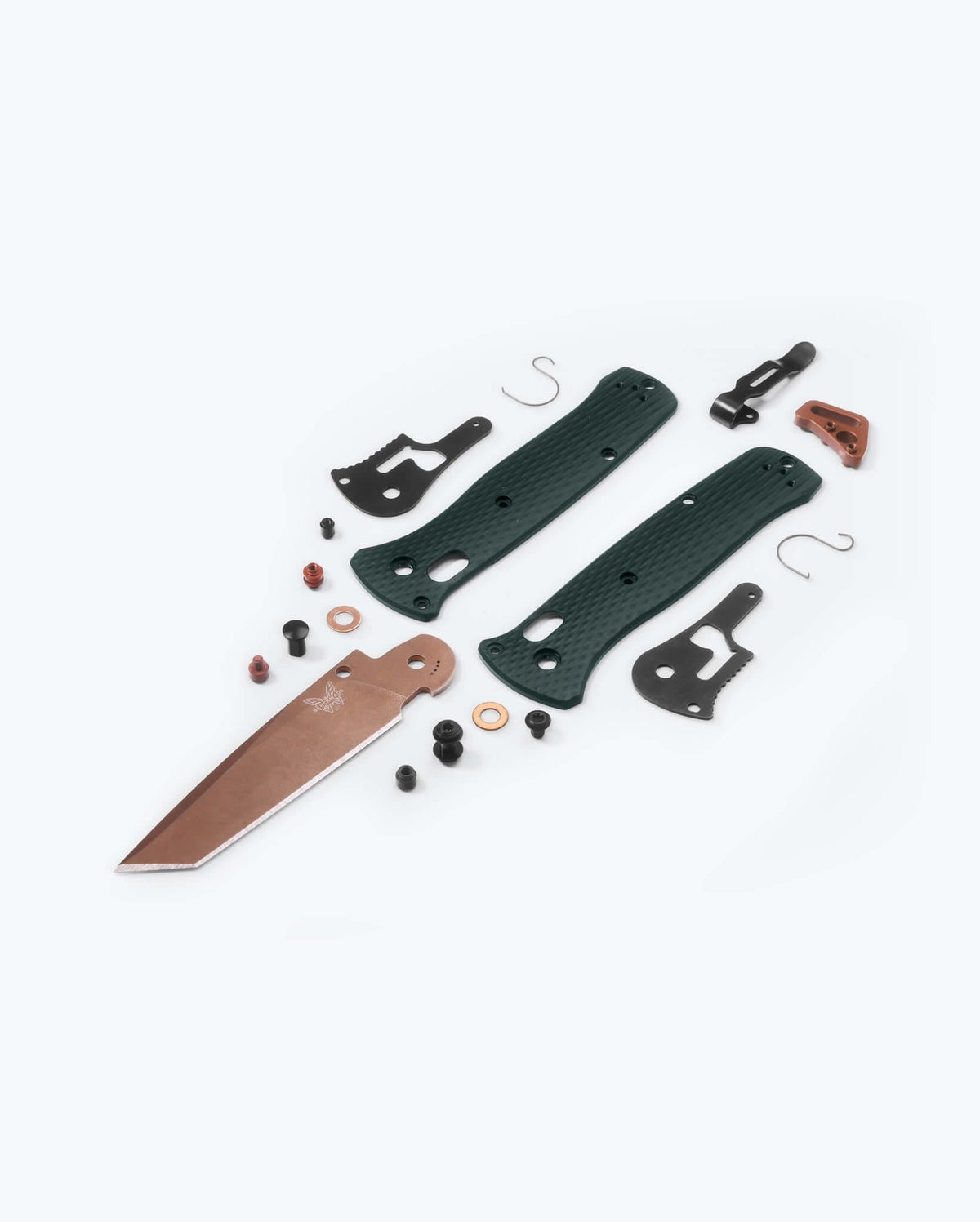 Benchmade Bailout Knife with Taiga Green handle and Tanto blade, featuring a compact and tactical design for versatile use.