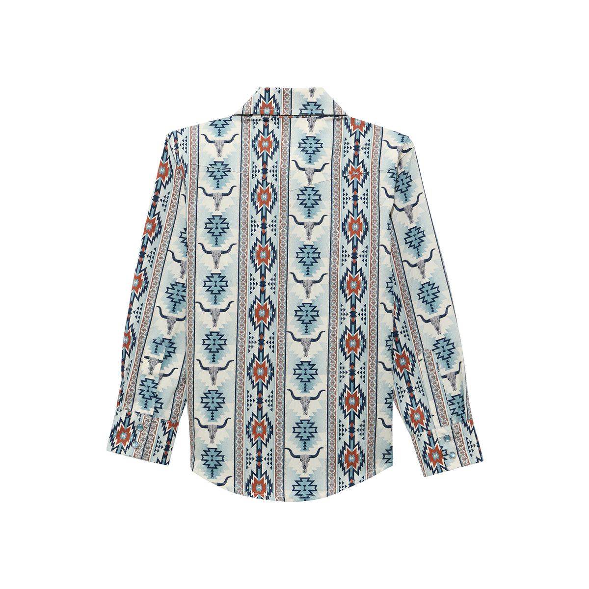 Wrangler Boys' Checotah long sleeve shirt in grey multi with plaid pattern, featuring button-up front and collar.