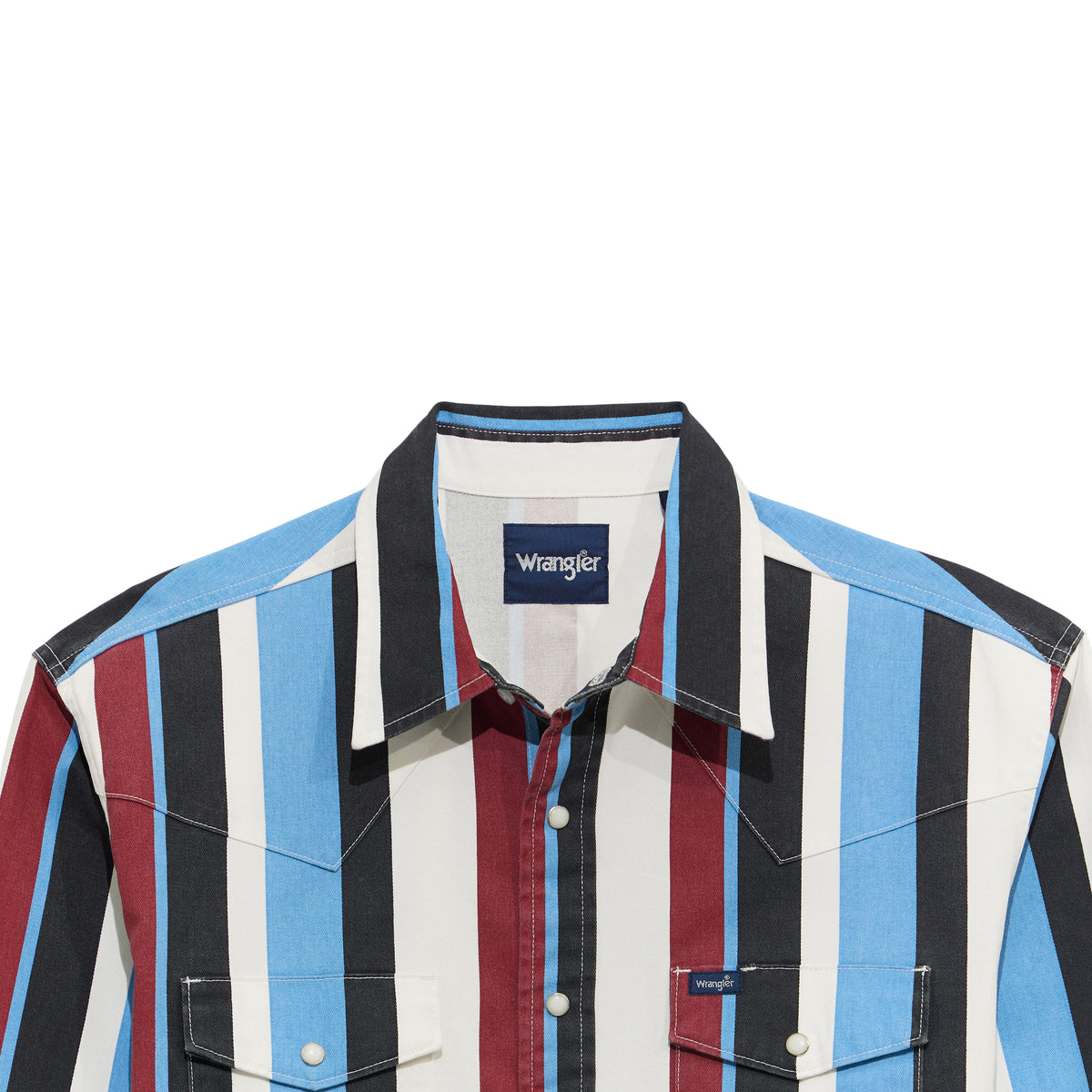 Boys' Wrangler Vintage Brushpopper long sleeve shirt in blue multi with plaid pattern and button closure, casual and comfortable fit.
