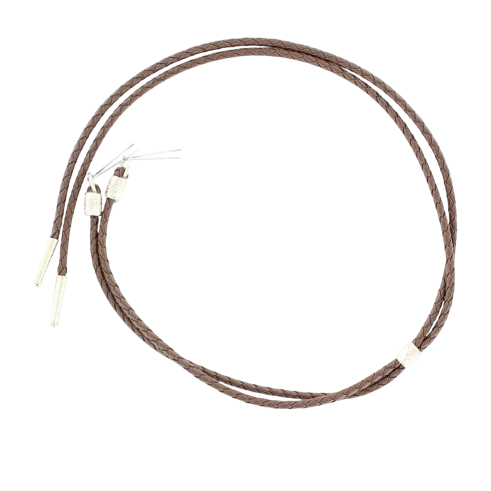 M&F braided vinyl Stampede String with leather ends, designed for rodeo or horse riding equipment.