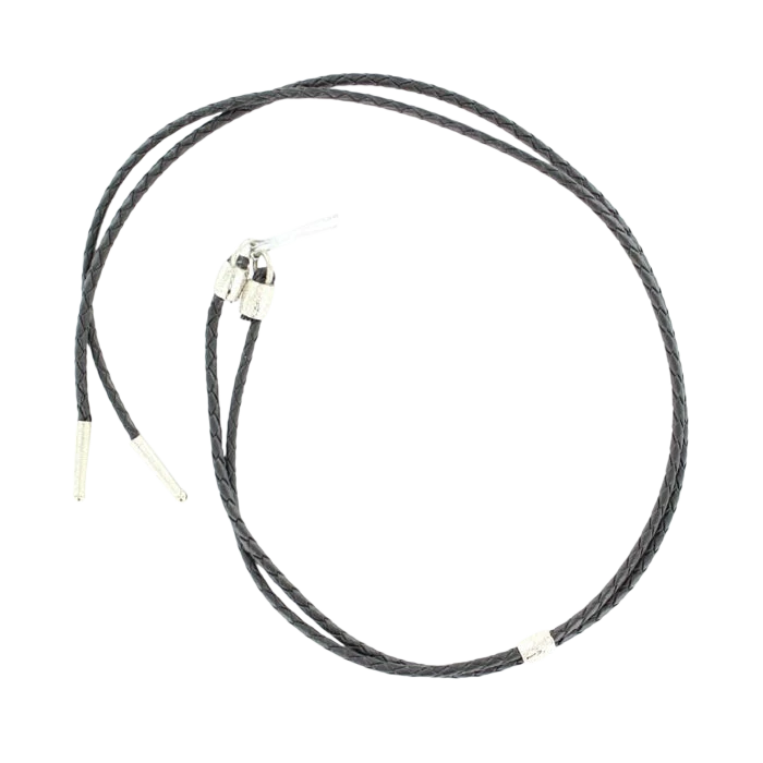 M&F braided vinyl stampede string with leather accents, designed for secure horse tack and durability during rodeo events.