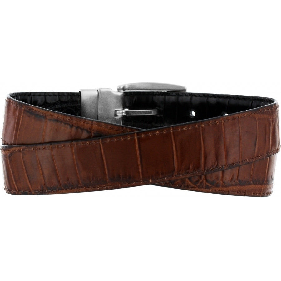Leegin Brighton reversible croco belt in brown and black leather, featuring textured crocodile pattern and adjustable buckle.