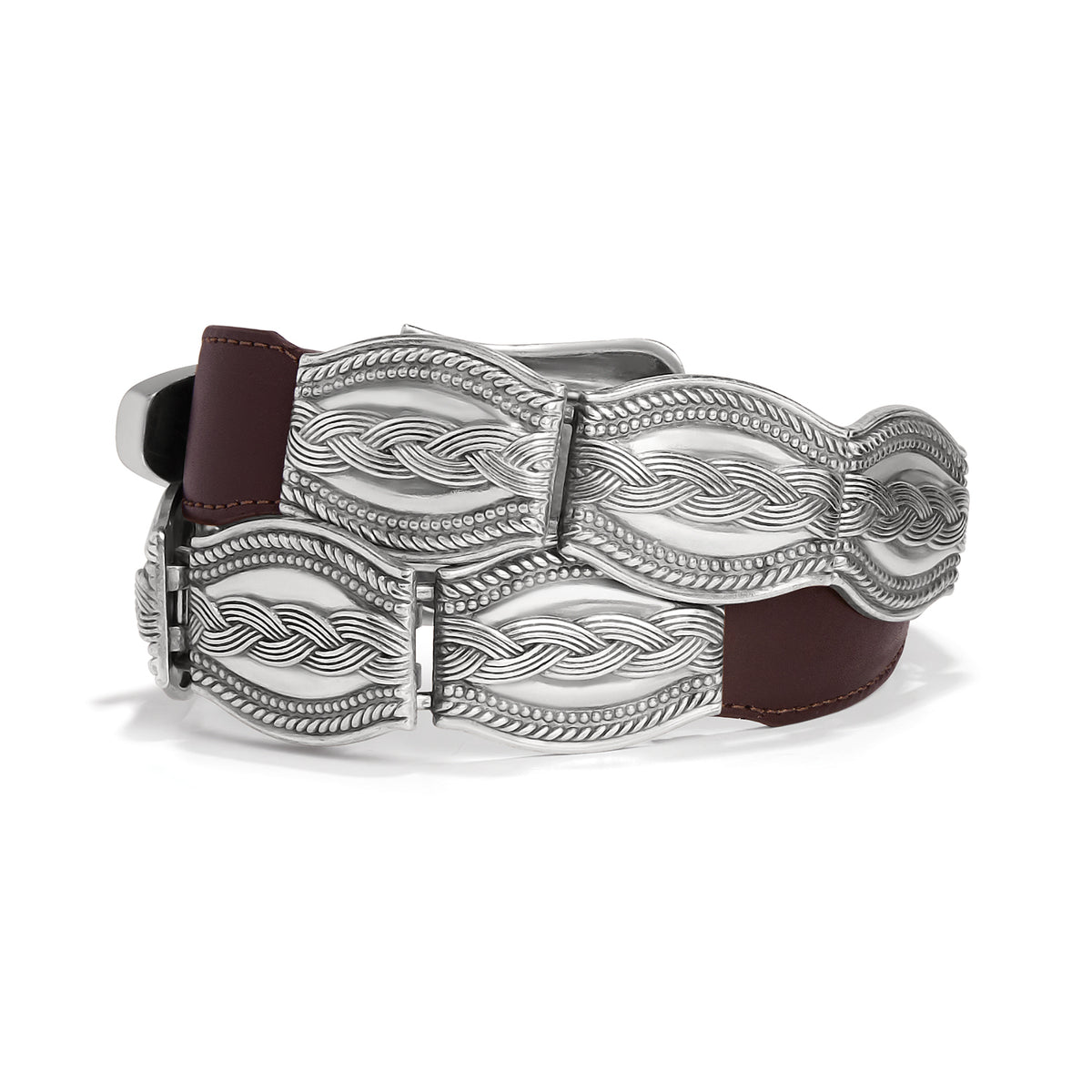 Leegin Brighton Silver Links Belt with interlinked chain design, stylish silver-tone belt for men or women.