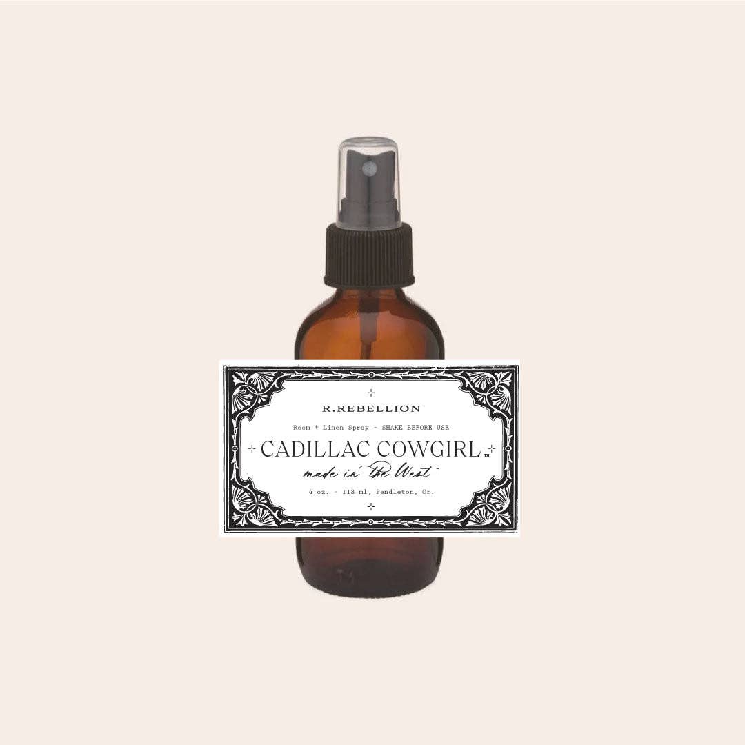 R. Rebellion Cadillac Cowgirl Room + Linen Spray, 4 oz – front