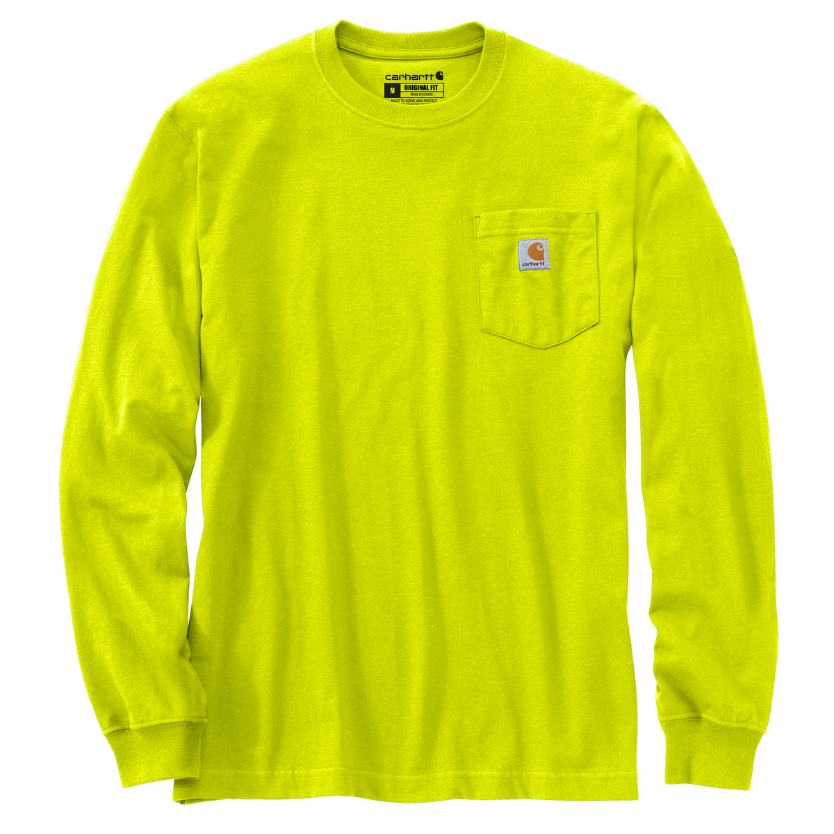 Carhartt Men's Dearborn Loose LS T-Shirt in Brite Lime, lightweight cotton with long sleeves and brand logo detail.