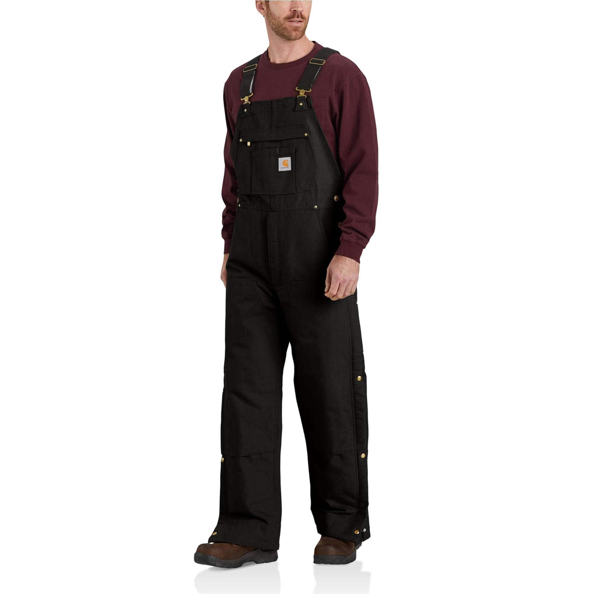 Carhartt Men's Firm Duck Insulated Bib Overall, Black – front