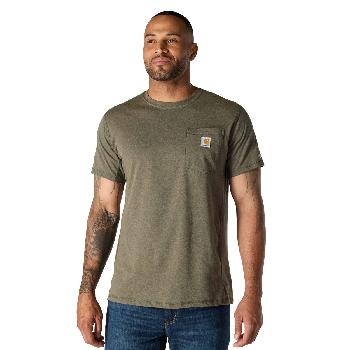 Carhartt Men's Force Relaxed Fit Short-Sleeve Pocket T-Shirt, Basil Heather – front