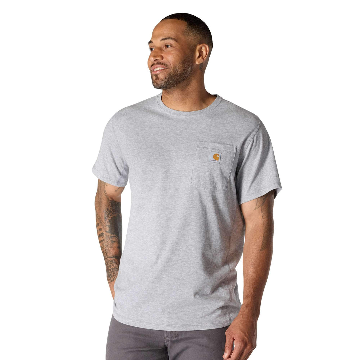 Carhartt Men's Force Relaxed Fit Short-Sleeve Pocket T-Shirt, Heather Gray – front