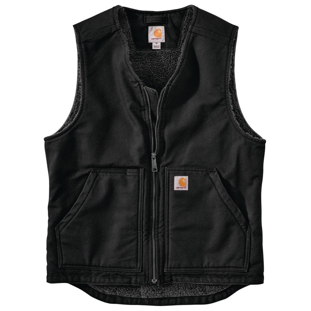 Carhartt Men's Relaxed Fit Washed Duck Sherpa-Lined Vest, Black – front