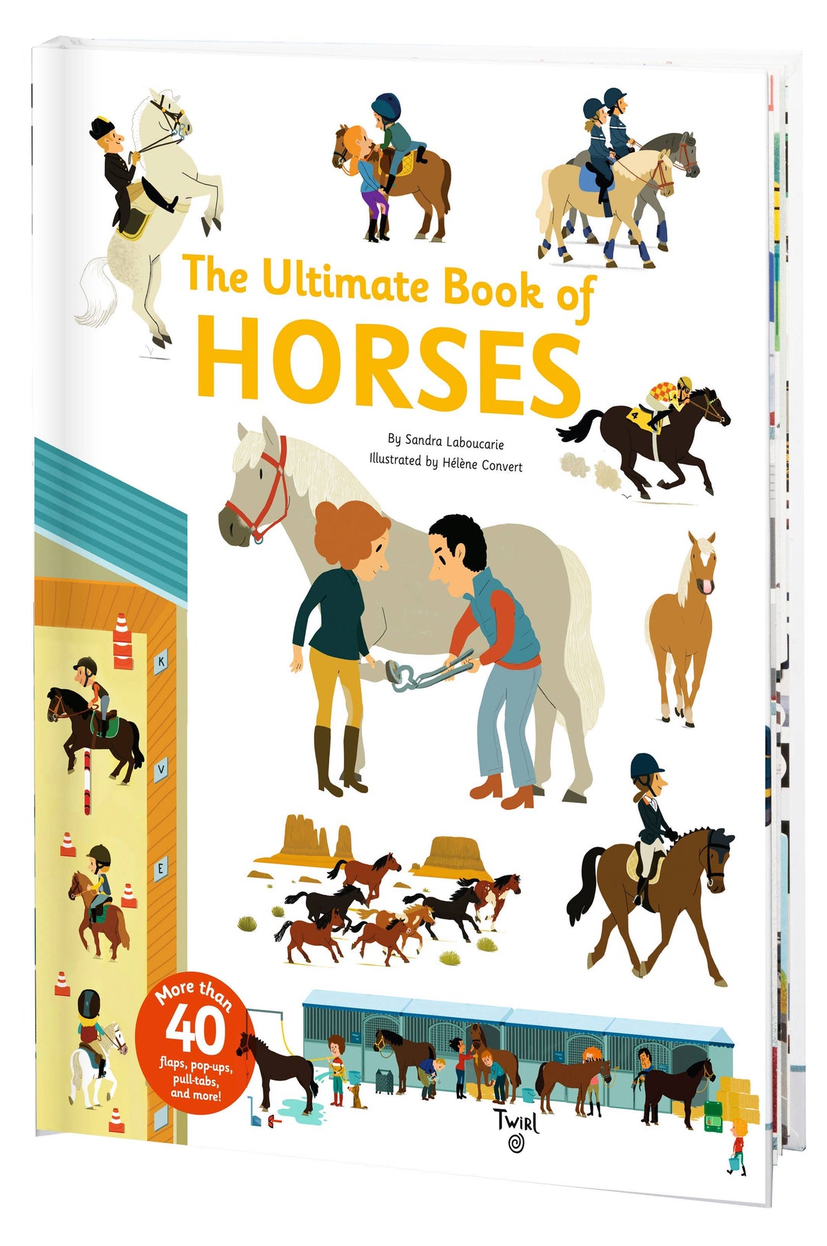 Open book titled "The Ultimate Book of Horses" by Chronicle Books, showcasing detailed horse illustrations and information.