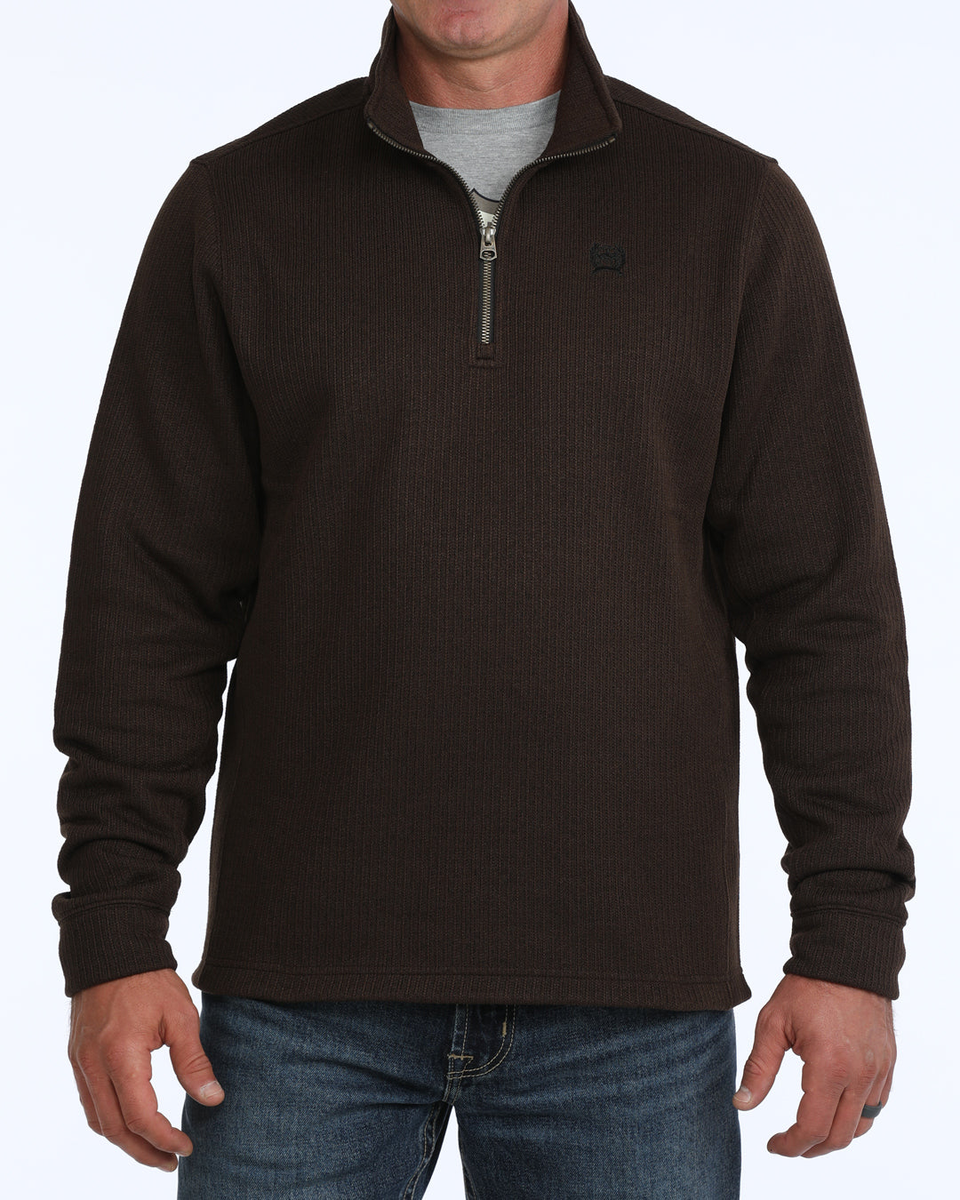 Cinch Men's 1/4 Zip Pullover Sweater, Brown – front