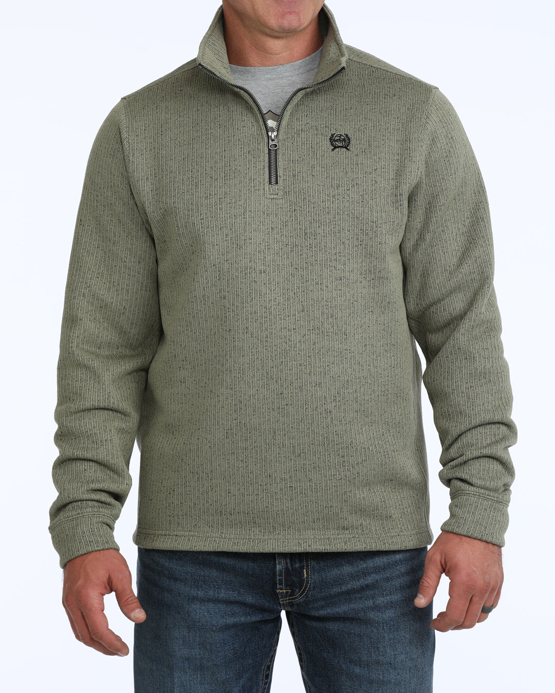 Cinch Men's 1/4 Zip Pullover Sweater, Olive – front