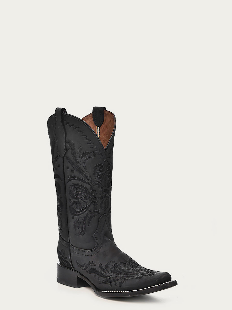 Circle G by Corral Women's Embroidery Square Toe Cowboy Boot, Black – 3-4 front