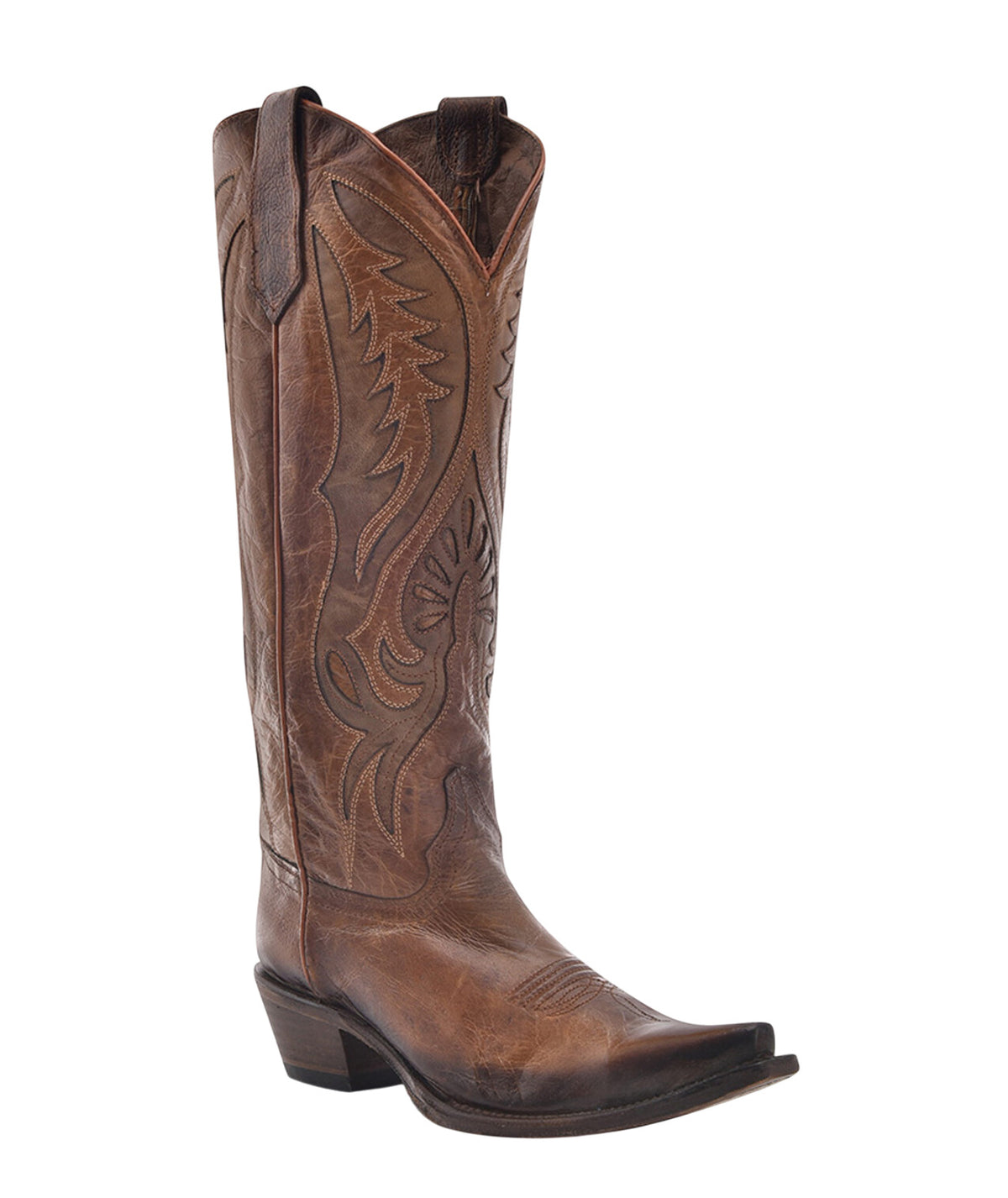 Circle G by Corral Women's Inlay and Embroidery Snip Toe Tall Cowboy Boot, Bronze – 3-4 front