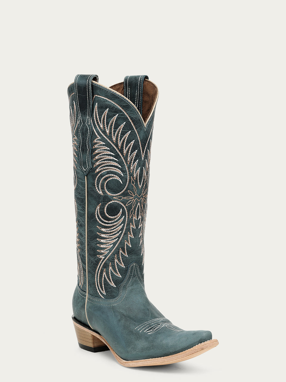 Circle G by Corral Women's Embroidery Snip Toe Cowboy Boot, Distressed Blue – 3-4 front